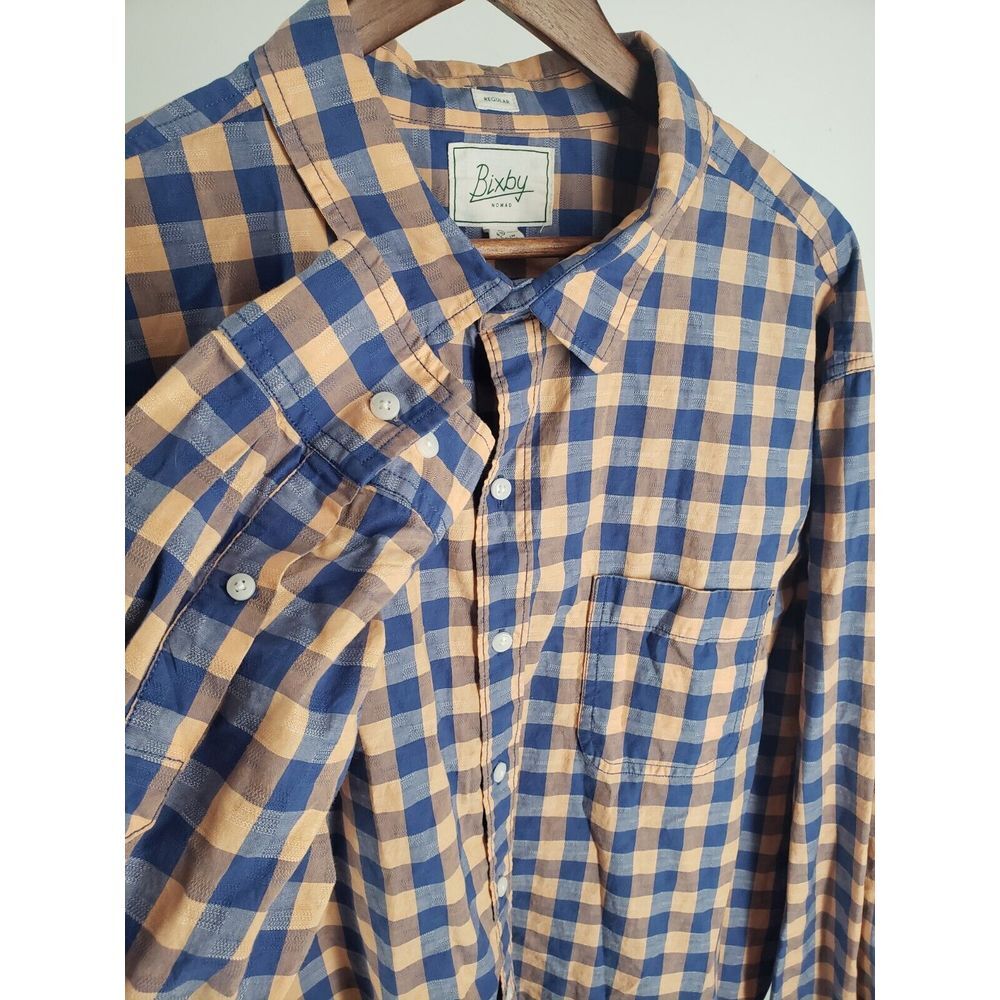 Bixby Nomad 3XL Tall Regular Fit Mens Cotton Dobby ‎ Button Up Pink Blue Plaid